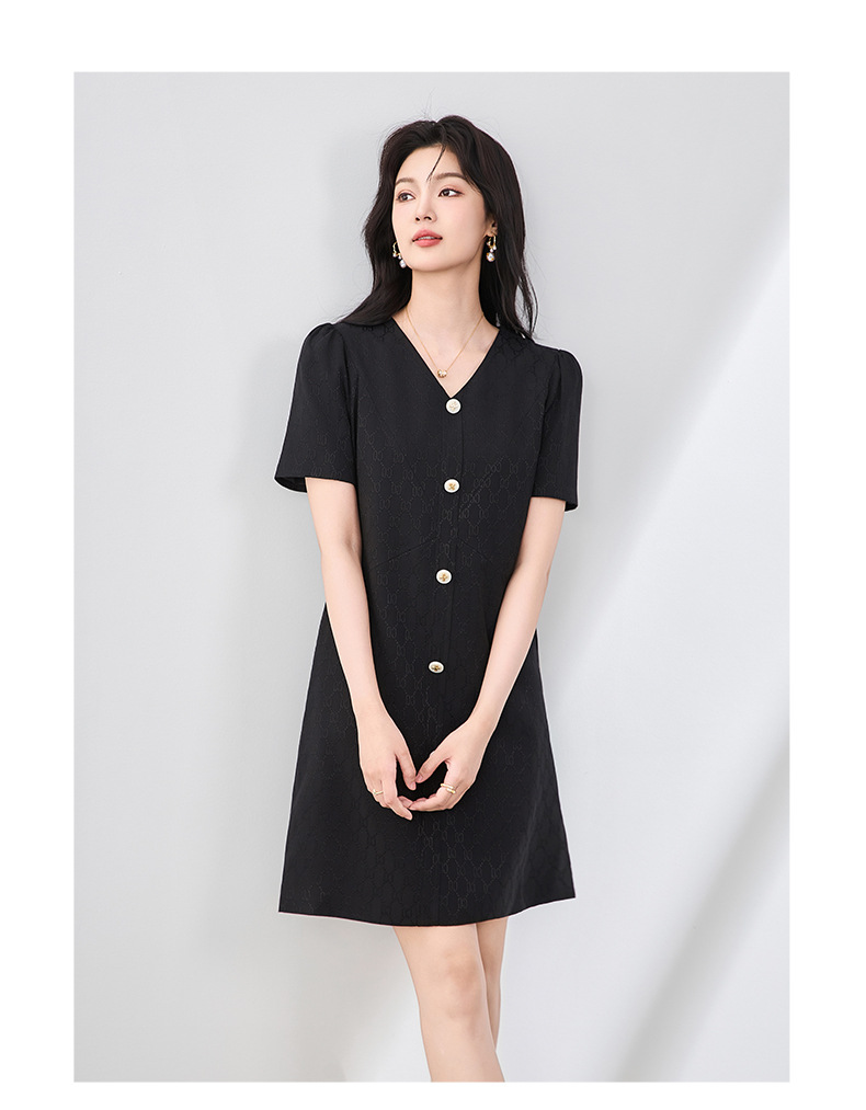 Váy chữ A tay bồng chất liệu jacquard cao cấp tôn dáng — Màu đen chi tiết 7