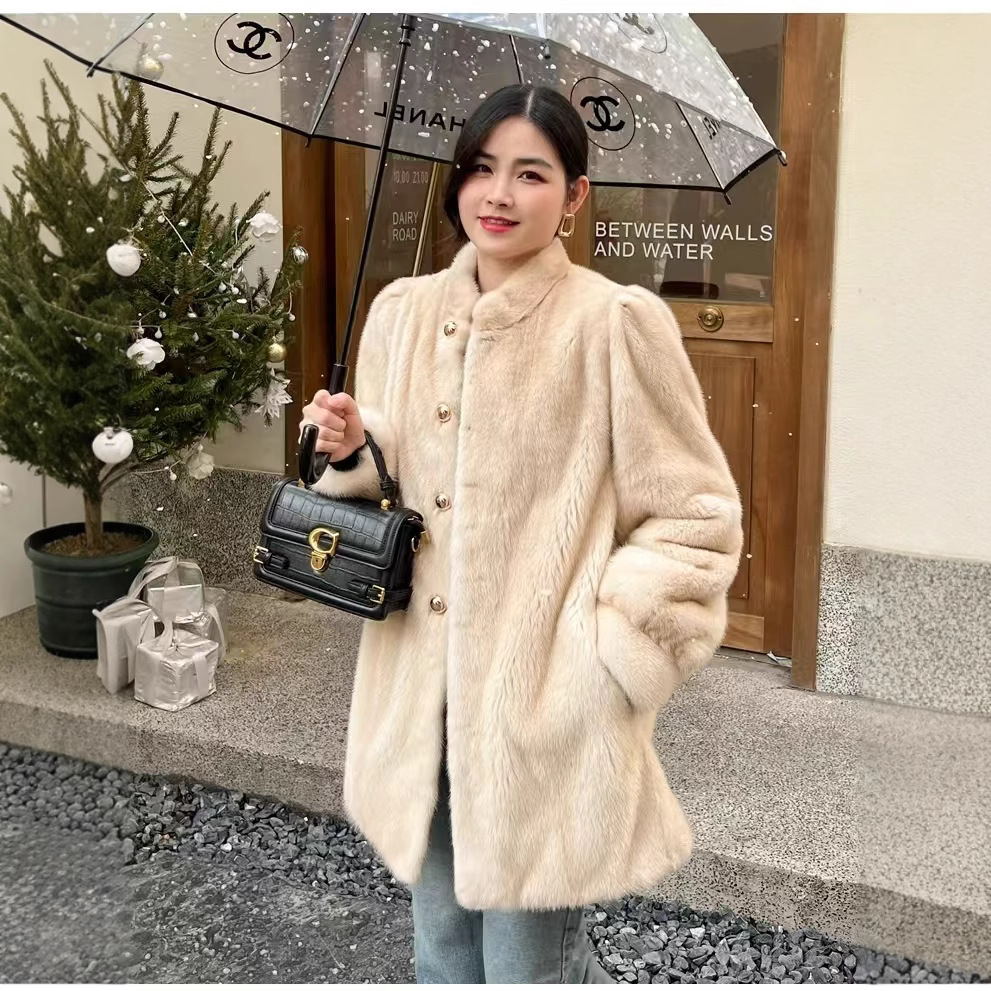 2025新款环保毛水貂绒冬季皮草外套女加厚中长款皮毛一体毛毛大衣