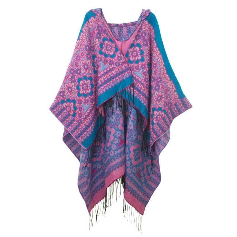 Cape à pompon unisexe Cape à capuche en jacquard de style ethnique automne-hiver_voghion.com