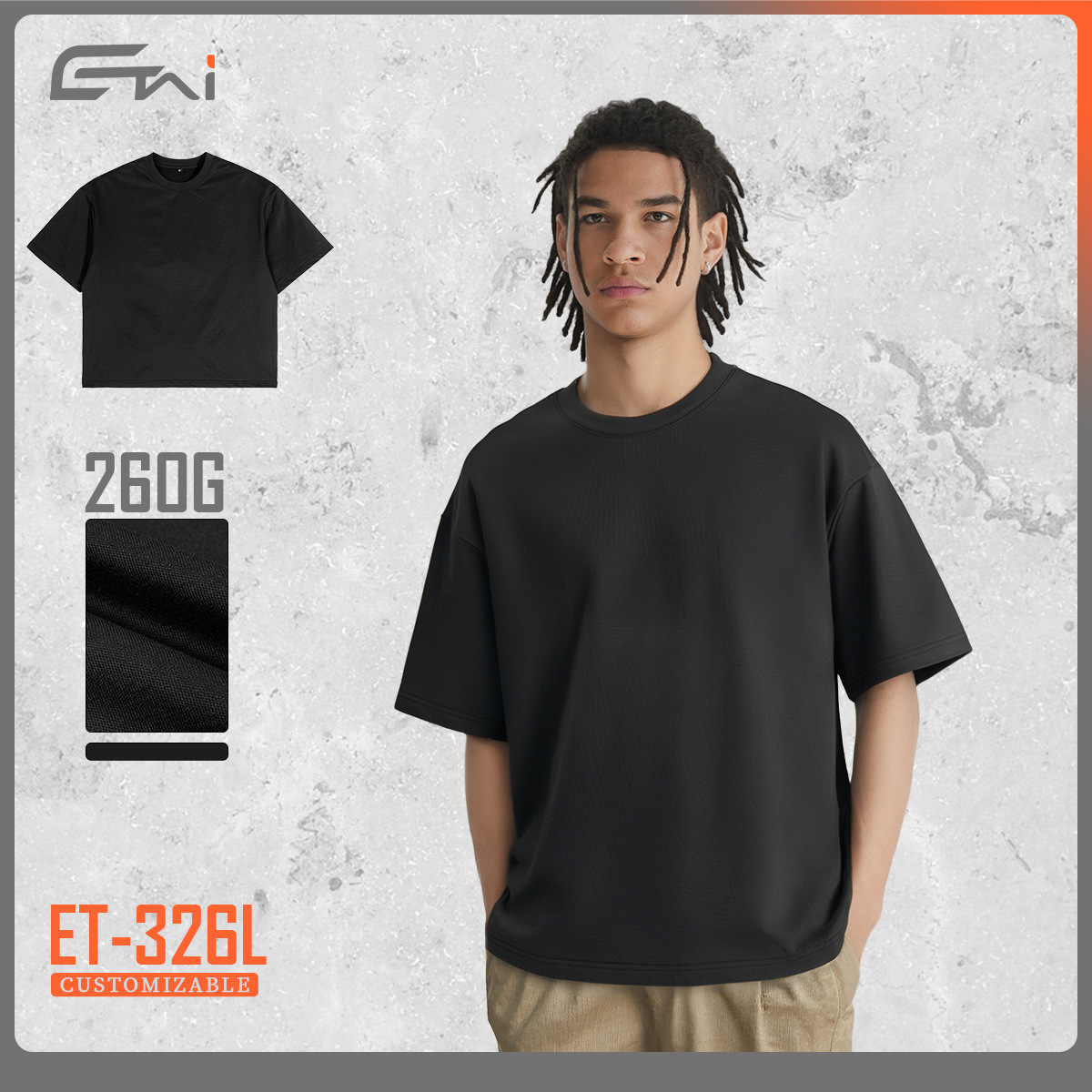 ETAI para hombre | Camiseta de cuello redondo para hombre de manga corta pesada boxy tejida de imitación de color sólido transfronterizo de alta calidad corta y ancha para hombre
