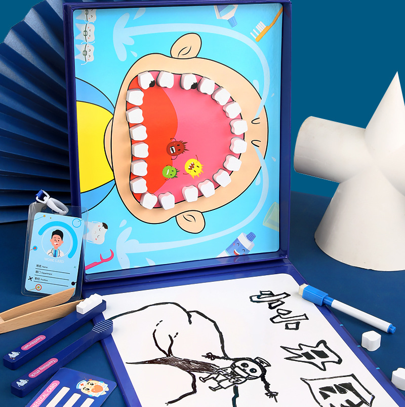 Simulación de madera para niños Juego de dentista pequeño Juego de cepillado de dientes para bebés, cuidado de dientes, educación temprana, juguete para médicos pequeños