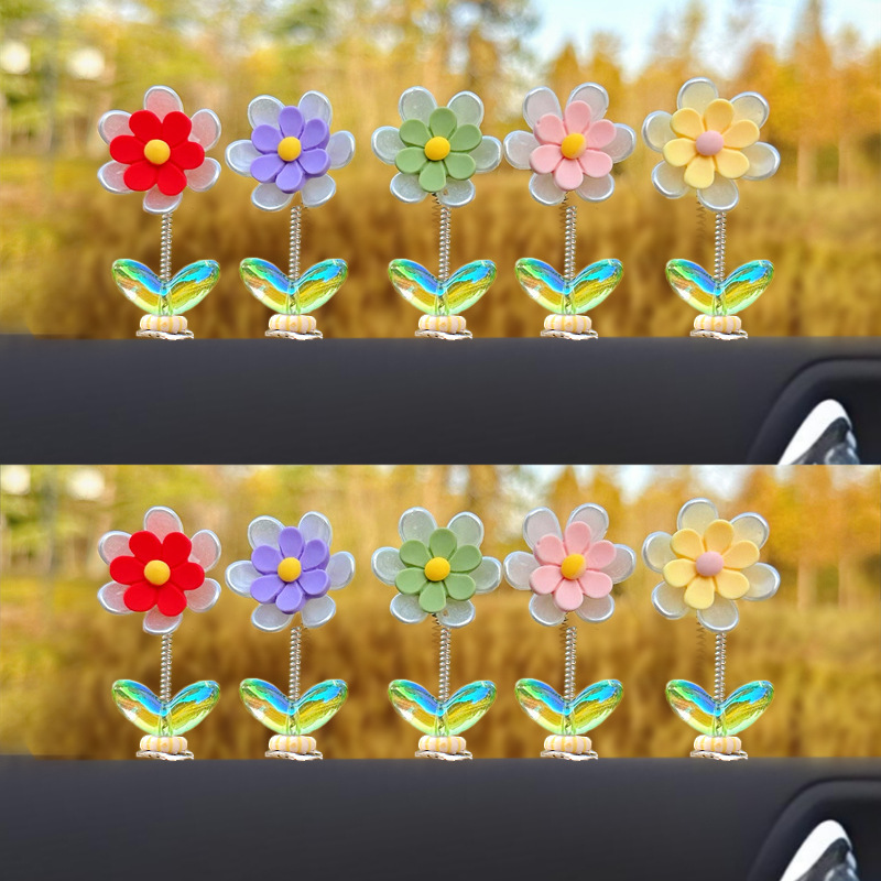 Celebridades de Internet lindas sacudiendo la cabeza margarita adornos de coche flores frescas adornos de espejo retrovisor de consola central de coche
