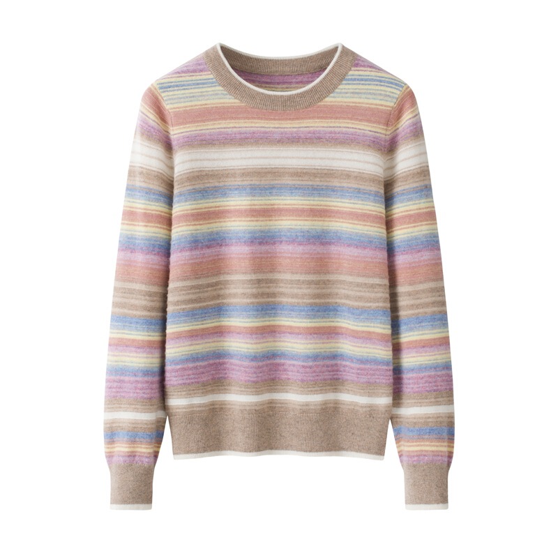 Direct from the factory: 100% pure cashmere rainbow-striped sweater, plus-size, versatile, round-neck, fashionable cashmere top Direct from the factory: 100% pure cashmere rainbow-striped sweater, plus-size, versatile, round-neck, fashionable cashmere top