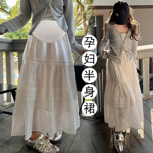 in stock Pregnant Women's White Half-length Dress Women's Summer New Loose Slimming High Waist Pregnant Women's Puffy Cake Dress Trendy