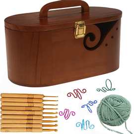 跨境木制椭圆形纱线碗木质钩针编织纱线架编织毛线工具针织盒