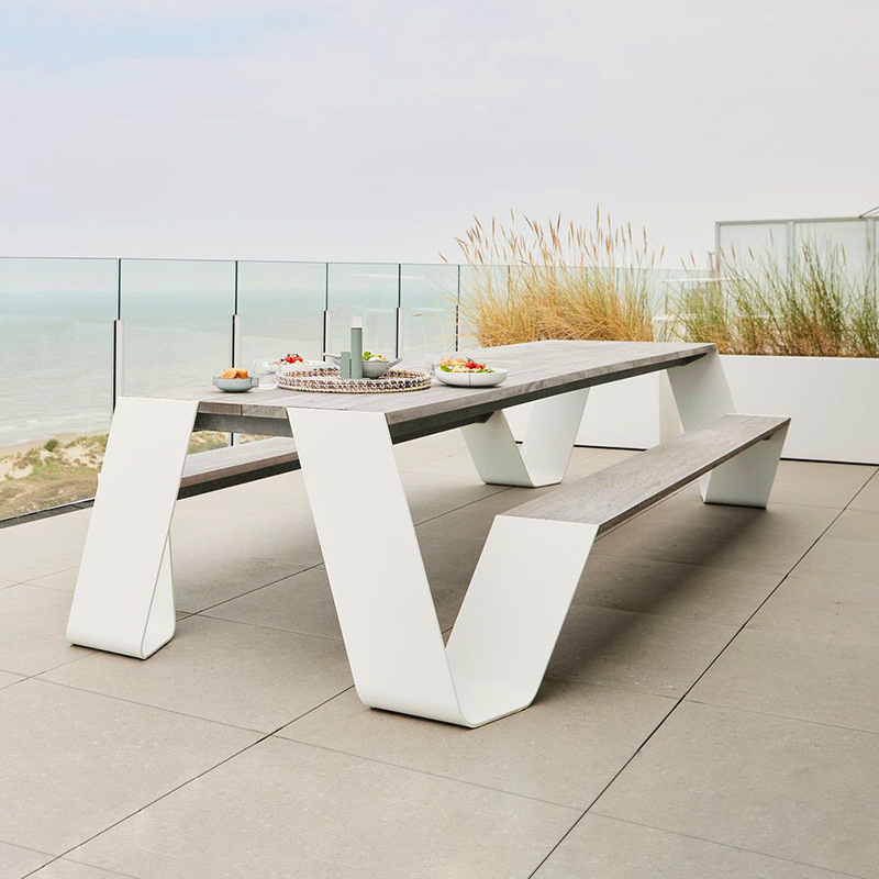 Conjunto de mesa y silla al aire libre de una pieza comedor café titular de la tarjeta pública Parque al aire libre de acero inoxidable ocio combinación muebles image 6