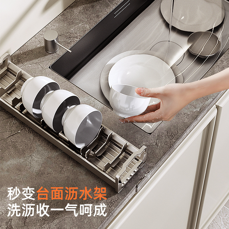アルミ合金キャビネットプルバスケット引き出し式ボウルバスケット食器バスケット食器収納ラック2層同じ高さ|undefined