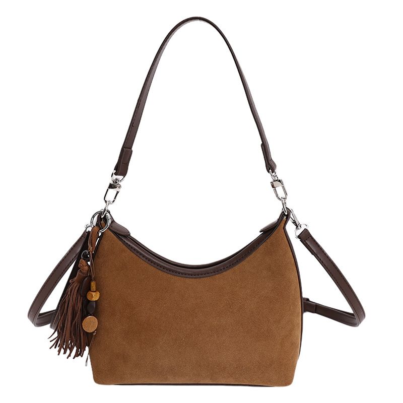 Retro Large Capacity Underarm Bag For Women 2025 Autumn/Winter New Suede Bucket Bag Simple Fashion Shoulder Bag - Thumbnail 5