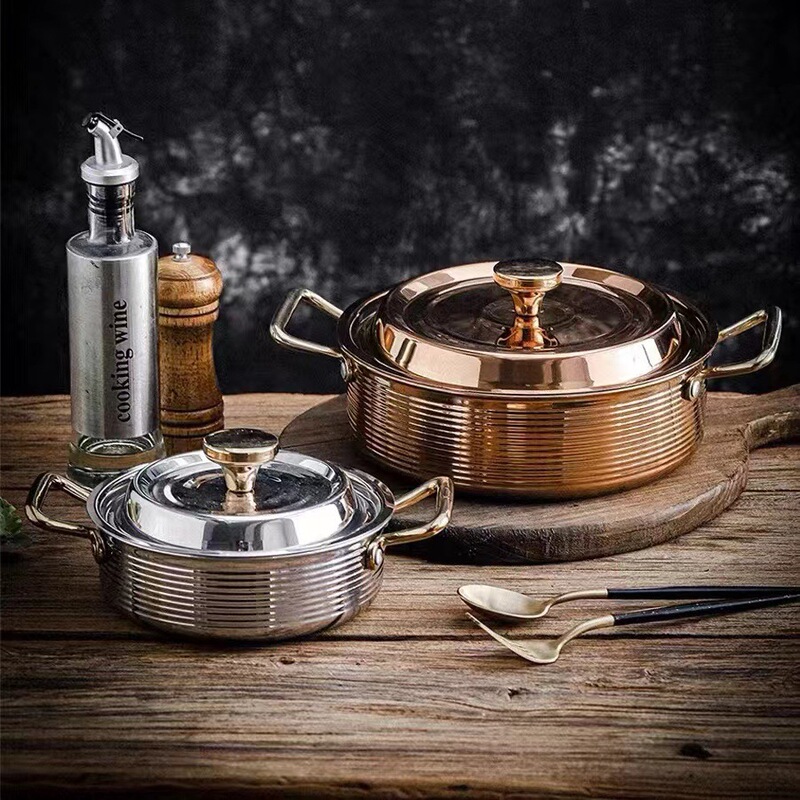 304 Composite Three-Layer Steel Striped Soup Pot Hot Pot Stainless Steel Thickened Large Capacity Hot Pot Induction Cooker with Lid