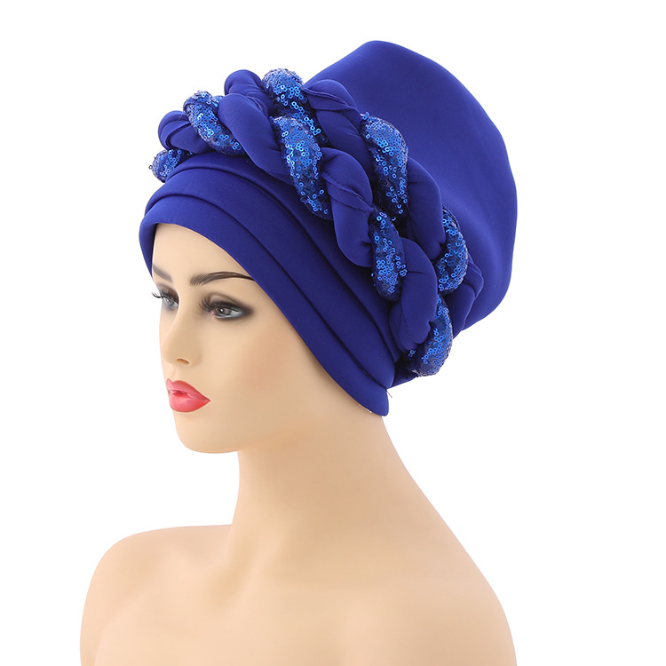 Muslim hat Space layer color sequin twist headscarf hat Fashion exaggerated PROM headscarf hat_voghion.com