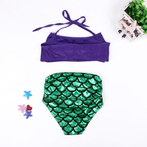 Children's Swimwear, Girls' Separate Suit with Bow and Scale Design, Mermaid Swimwear