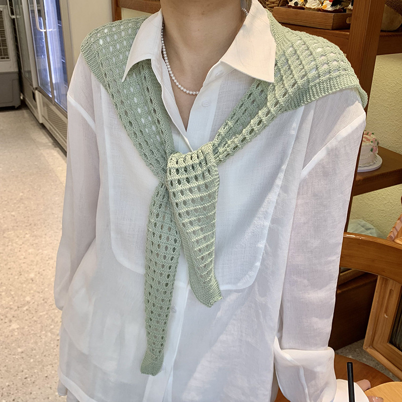 Mantón pequeño de punto exterior con decoración de moda femenina, hombro de habitación con aire acondicionado de alta gama con falda de verano, protector solar, chal hueco