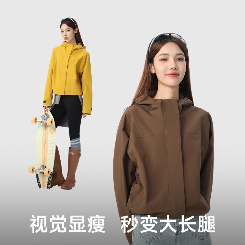 All-Weather National Standard Single-Layer Women's Short Outdoor Waterproof and Windproof Slim-Fit Fashionable Trendy Jacket Custom-Made All-Weather National Standard Single-Layer Women's Short Outdoor Waterproof and Windproof Slim-Fit Fashionable Trendy Jacket Custom-Made