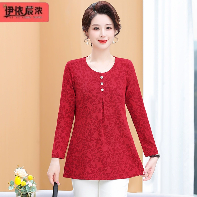 Новинка весны 2024, женская рубашка с длинными рукавами, пуловер, одежда для мам, тонкая дышащая эластичная рубашка для женщин среднего и пожилого возраста