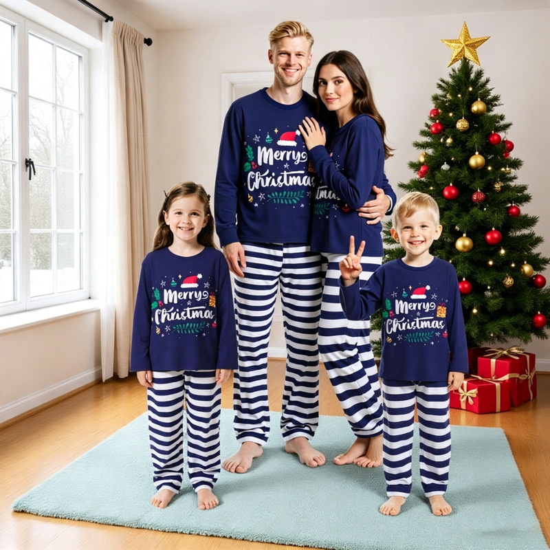 Cross-Border Amazon New Christmas Parent-Child Family Wear Casual Round Neck Right Shoulder Long-Sleeved Home Wear Pajamas Set Cross-Border Amazon New Christmas Parent-Child Family Wear Casual Round Neck Right Shoulder Long-Sleeved Home Wear Pajamas Set