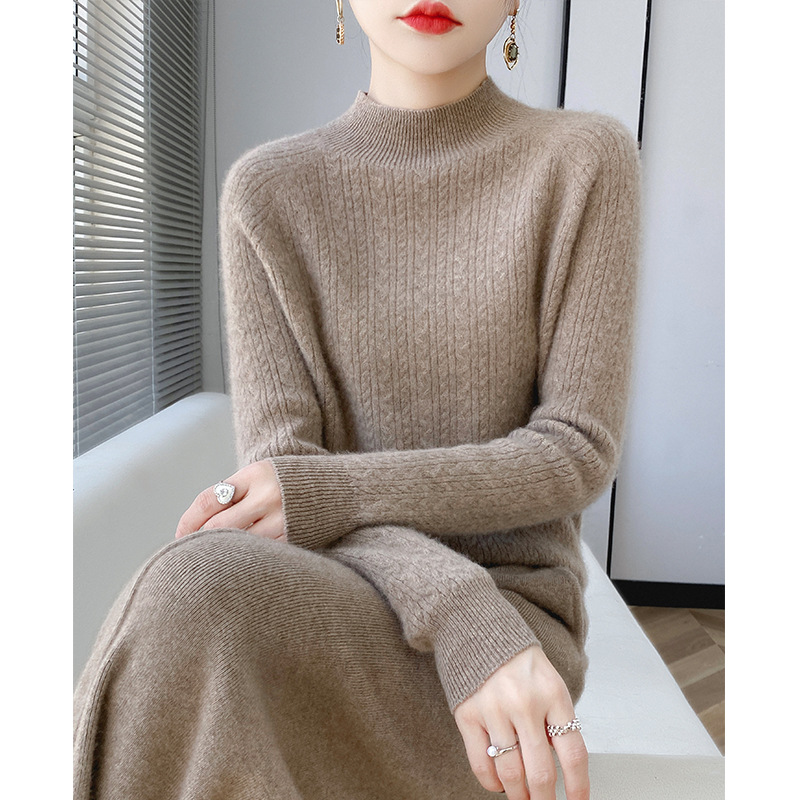 Wool Sweater For Women100%Pure Wool Half Turtleneck Twist Thickened Autumn And Winter Style First-line Ready-to-wear Knitted Bottoming Sweater