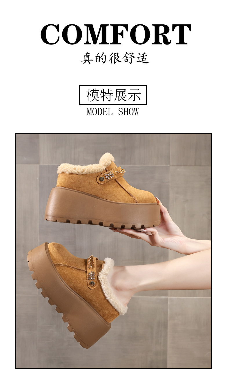 Dép lông giữ ấm mũi kín đế dày tăng chiều cao trong, phong cách Birkenstock thu đông — màu đen chi tiết 14