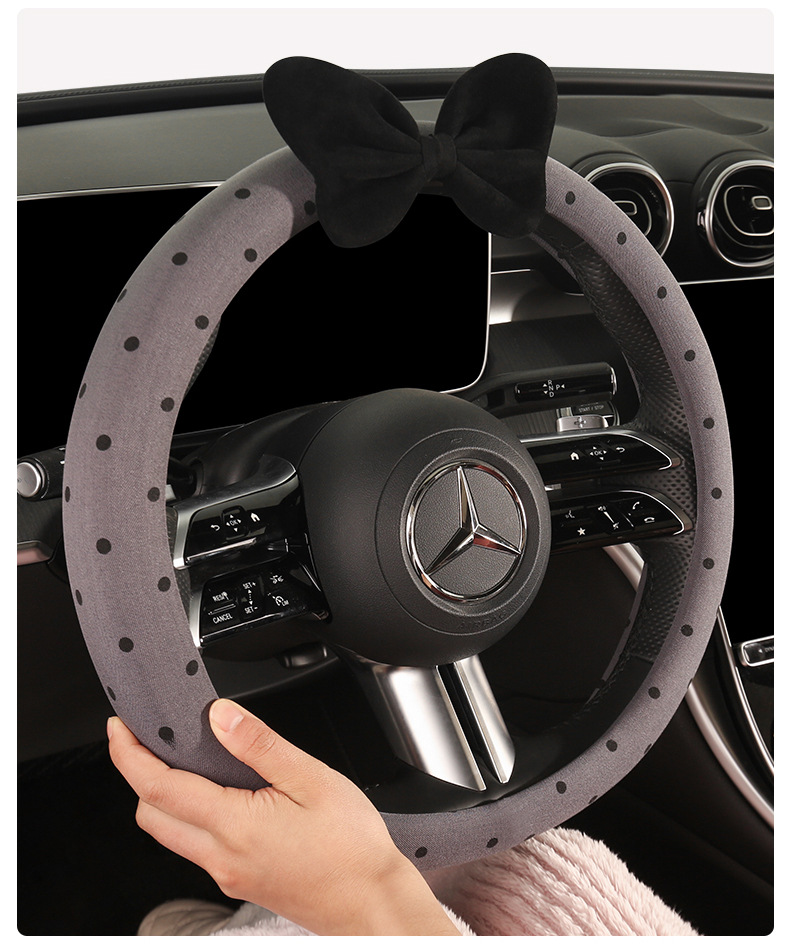 25 New Models of All-Season Universal Bow-Knot Breathable Fabric Dirt-Resistant Cool Sweat-Absorbent Non-Slip Car Steering Wheel Cover for Vehicle Use