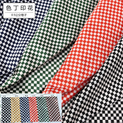 现货0.5公分小格子印花面料 色丁印花布 丝巾飘带头饰服装内衬布