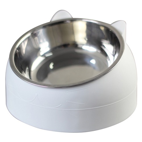 Internet celebrity stainless steel cat bowl and dog bowl double bowl to protect cervical spine oblique mouth pet food bowl pet supplies
