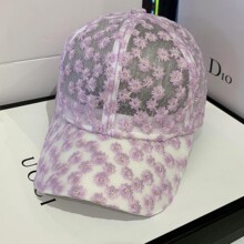 小雏菊花朵蕾丝网帽鸭舌帽子女春夏镂空透气韩版防晒薄款棒球帽潮