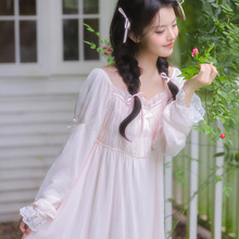 法式少女浪漫网纱莫代尔睡裙宫廷复古袖高腰显瘦度假风长裙可外穿