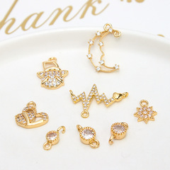 DIY Accessories Copper Micro-embroidered Zircon Moon ECG Heart Sun Pendant Earrings Necklace Bracelet Material