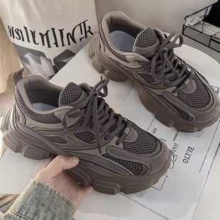 Retro Foot Shoes Women's Mesh 2025 Spring New Black Thick Bottom Light sneaker Wholesale Cross-border