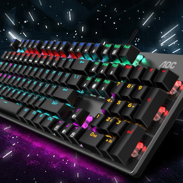 Aoc Gk410 Green Switch Mechanical Metal Keyboard Detachable Cable Laptop Peripherals Desktop Computer
