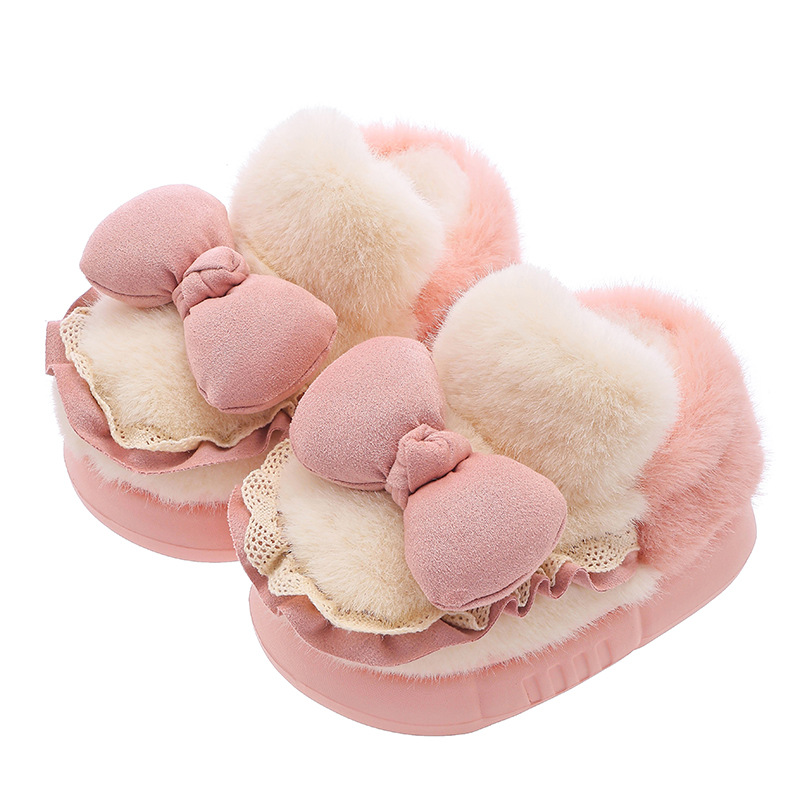 Zapatillas de algodón para niños tacones de invierno cálidos bolsas de arco casero tacones de EVA fondo antideslizante zapatos de algodón de lana para bebés