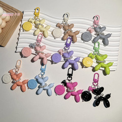 Macaron Color Enamel Houndstooth Pattern Round Balloon Dog Keychain, AirPods Earphone Case Charm, Car Key Holder, Gift Packaging