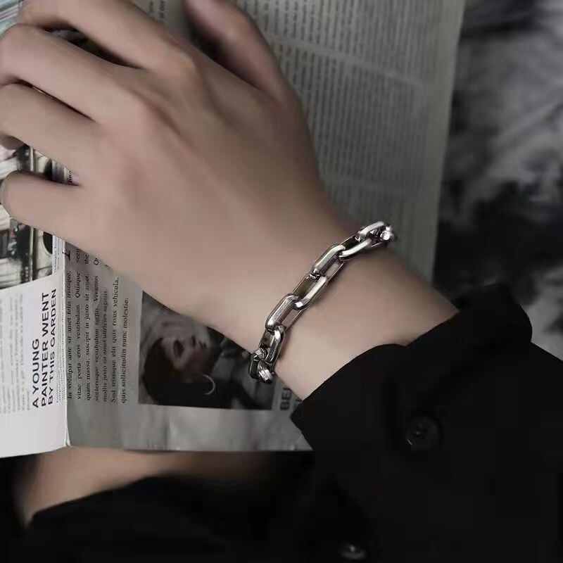Titanium steel bracelet for men, Cuban chain, thick chain, European and American street hip-hop fashion jewelry, stainless steel trapezoidal cross chain Titanium steel bracelet for men, Cuban chain, thick chain, European and American street hip-hop fashion jewelry, stainless steel trapezoidal cross chain