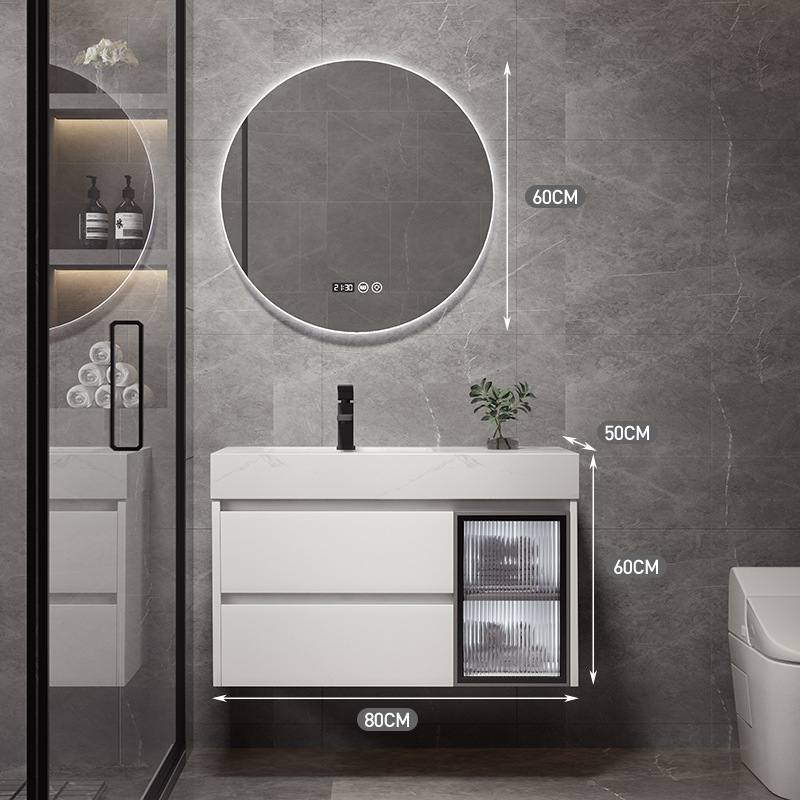 Shiqi Placa de roca gabinete de baño combinación de luz de lujo moderno simple baño mesa de lavado lavabo gabinete