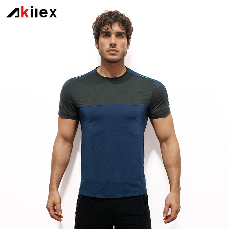Men's summer knitted round neck short sleeve new ice silk breathable sports top quick-drying sports t-shirt a generation of hair