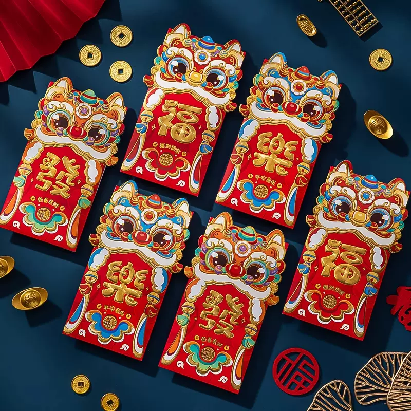 国潮醒狮立体红包定制新年春节创意利是封企业logo印刷节庆红包