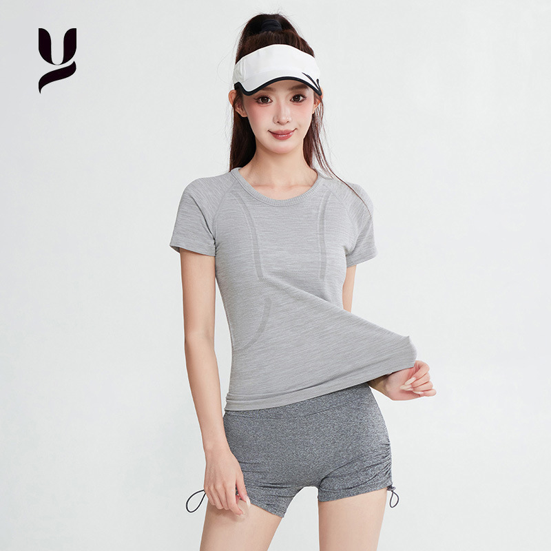 运动短袖瑜伽服女夏季快干透气跑步普拉提瑜伽服健身上衣运动套装|undefined