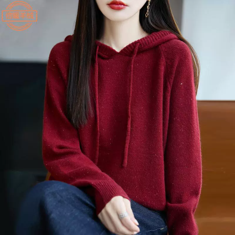 新款套头连帽长袖针织卫衣女韩版宽松休闲短款上衣点子纱简约毛衣