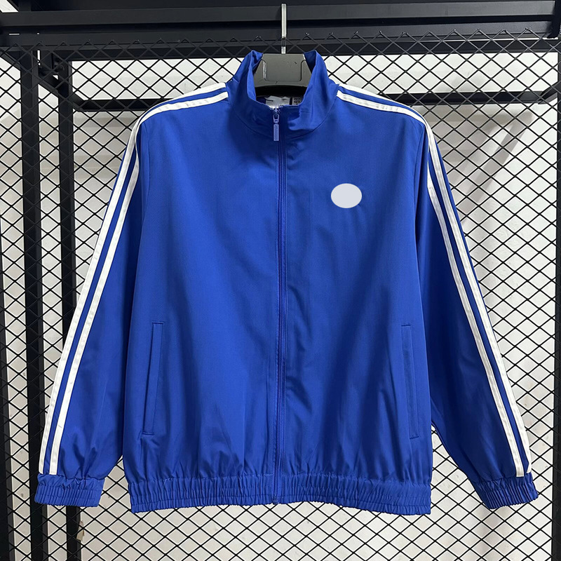 Men's sports windproof jacket, classic three-stripe design, casual stand-up collar, mesh lining, zippered windbreaker, customizable with numbers