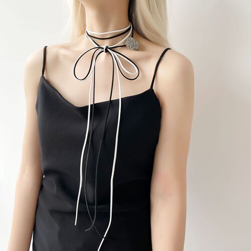 New style lace stacking necklace thin ribbon scarf women's imitation silk long strip high-end belt handmade DIY ribbon