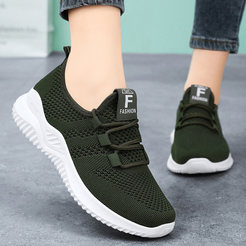 Women's Large Size Shoes TEMU Women's Casual Shoes Breathable Flyknit Single Shoes Versatile Solid Color Sports Shoes for Women