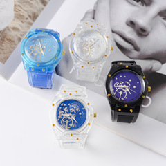 簡約青少年極簡初高中學生石英表情侶手錶透明鏤空運動石英手錶