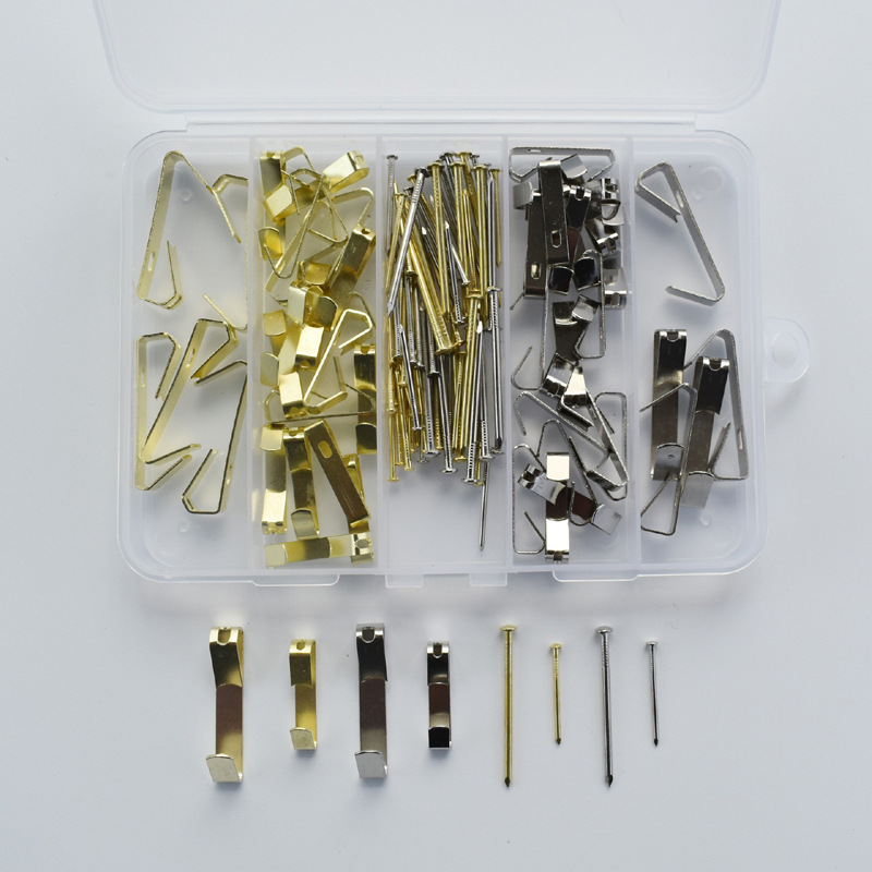 跨境1.8厚度金银双色木墙板钩套装 金属钉钩吊钩组合 相框五金钩