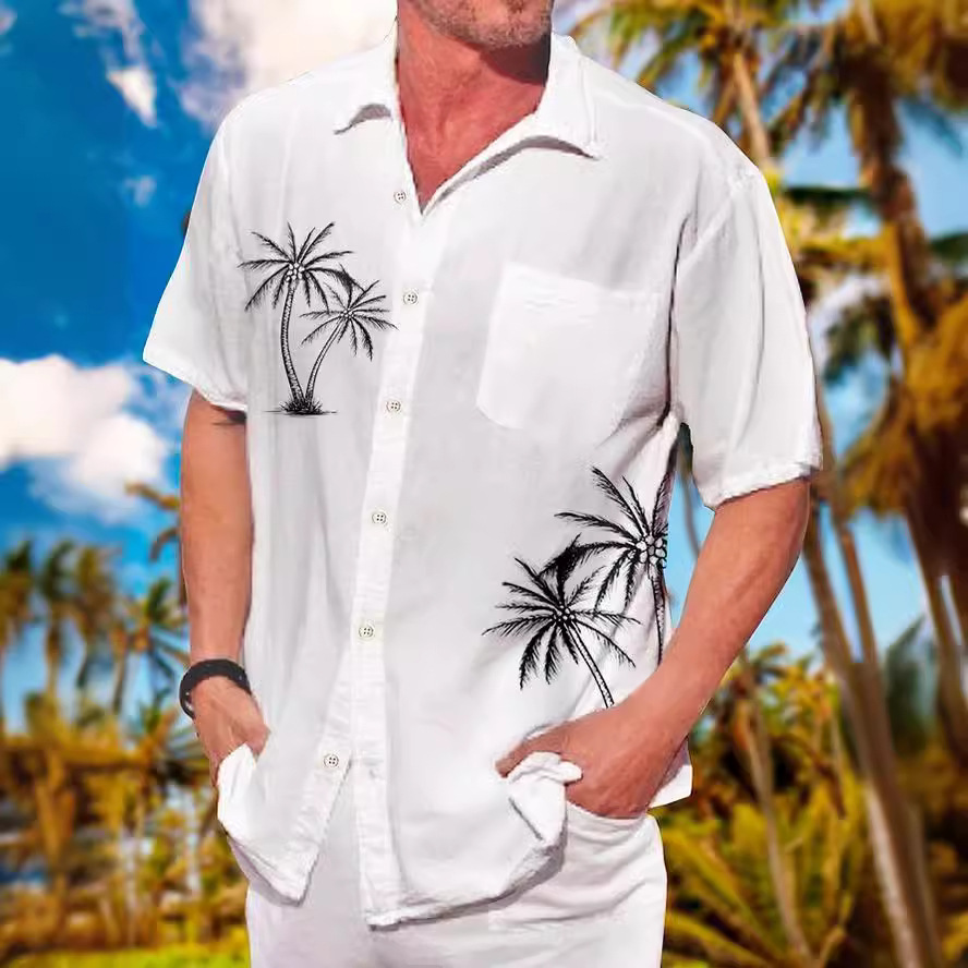 2025 Cross-Border New Product Hawaiian Shirt Digital Printed Short-Sleeved Shirt Summer Beach Men's Casual Shirt