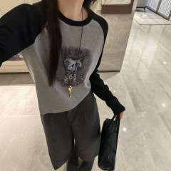 2025秋季女装新款拼色卡通长袖T恤女6197