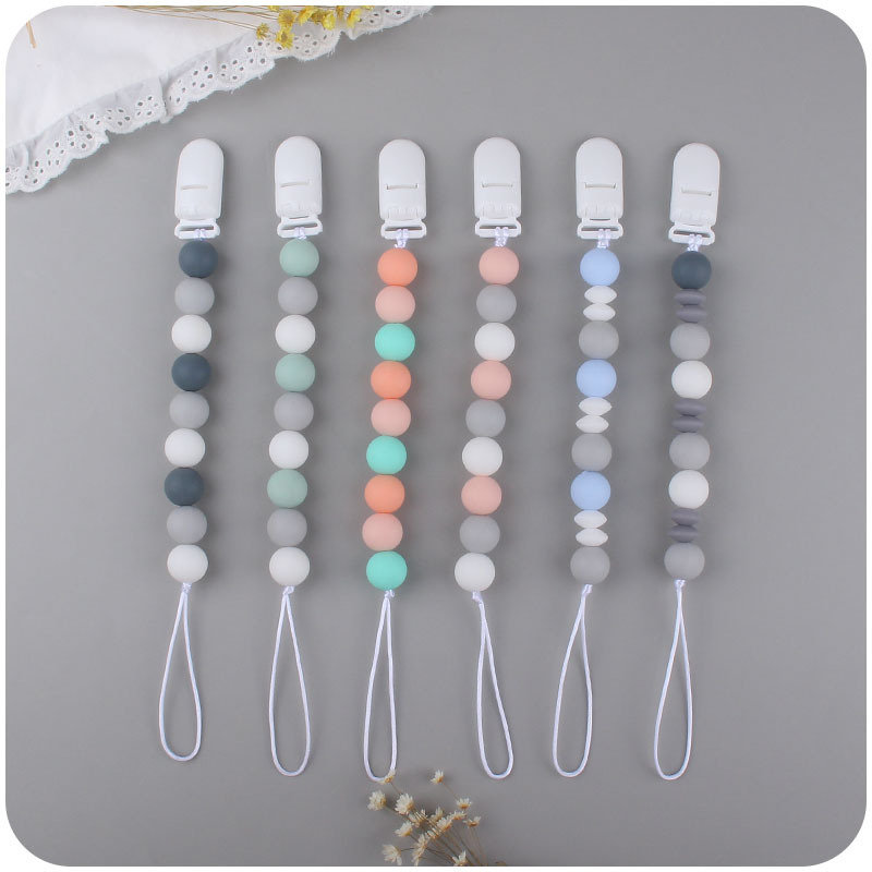 Suministros para bebés Cadena de chupete bebé creativo de silicona cuentas redondas clip de pezón anti-caída con dos juegos