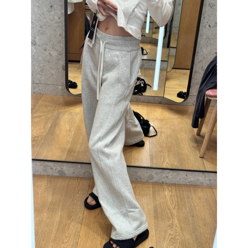 Lulu Original Scuba Sweatpants for Women, High-Waisted, Fleece-Lined, Wide-Leg Pants, Yoga Sports Fashion, Spring and Autumn Straight-Leg Pants, Versatile