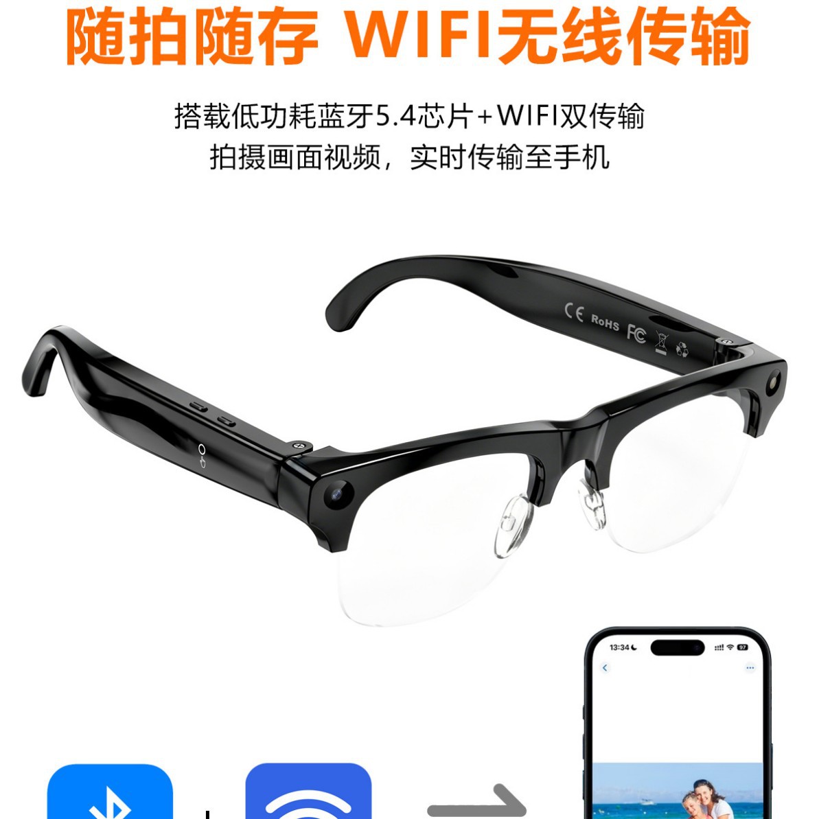 Cross-border AI Smart Glasses M96, Half-Frame, 800W Pixel Camera, Video Recording, HD Conversation, AI Translation, Electronic Anti-Shake