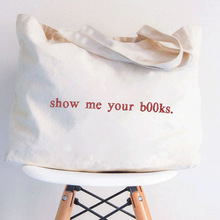 欧美新款show me your books高颜值大容量通勤百搭单肩包帆布
