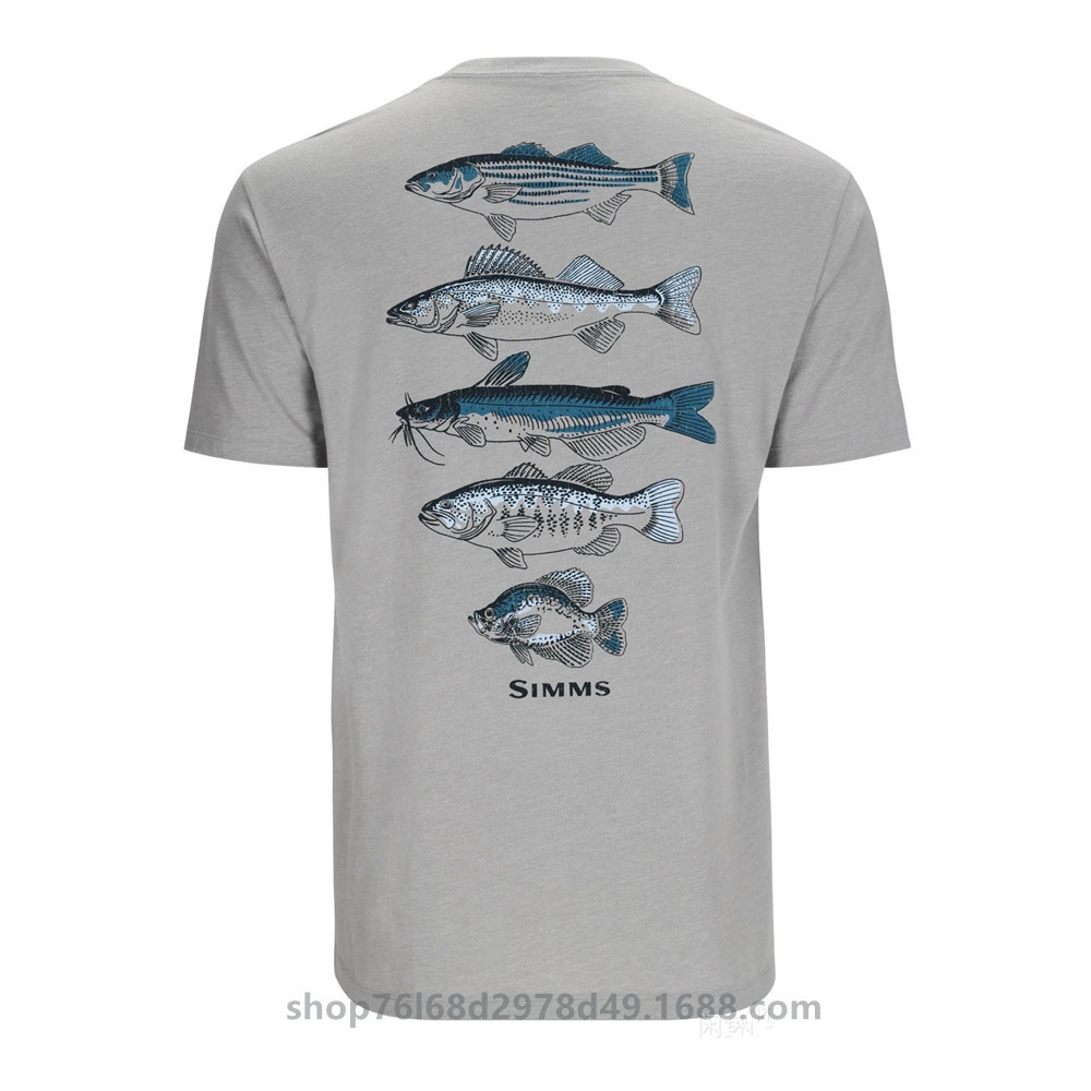 Simms T-Shirt Upf50 Sun Protection Clothing Outdoor Lure Fishing Clothing Summer Top Short-Sleeved Round Neck Sweatshirt for Men
