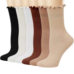 Amazon Double Needle Wood Ear Edge Middle Socks Female Students White Socks Cotton Solid Color Vertical Lace Stacked Socks Female